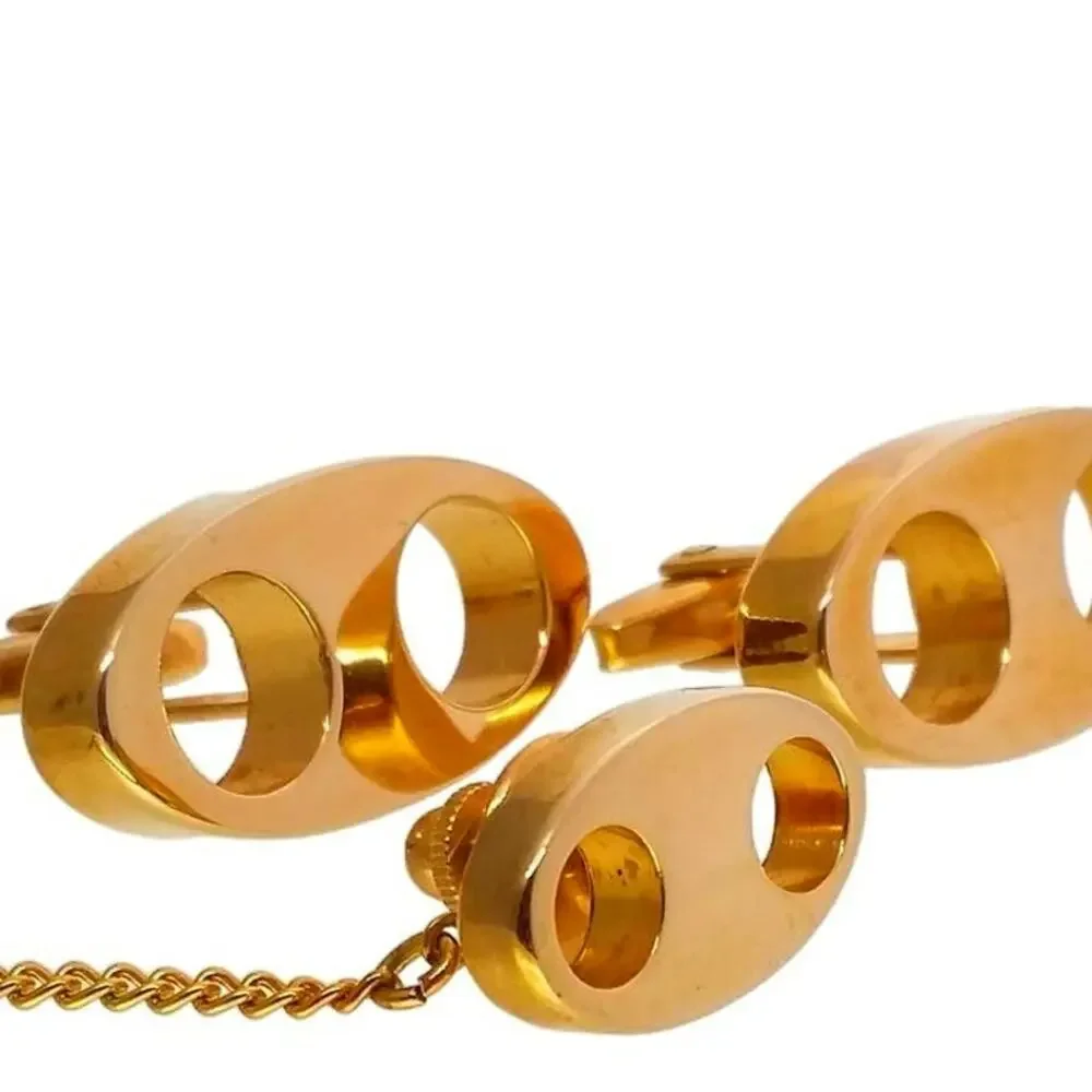 Cufflinks Tie Tack Gold Tone Sarah Coventry Switzerland Modernist Oval Circles